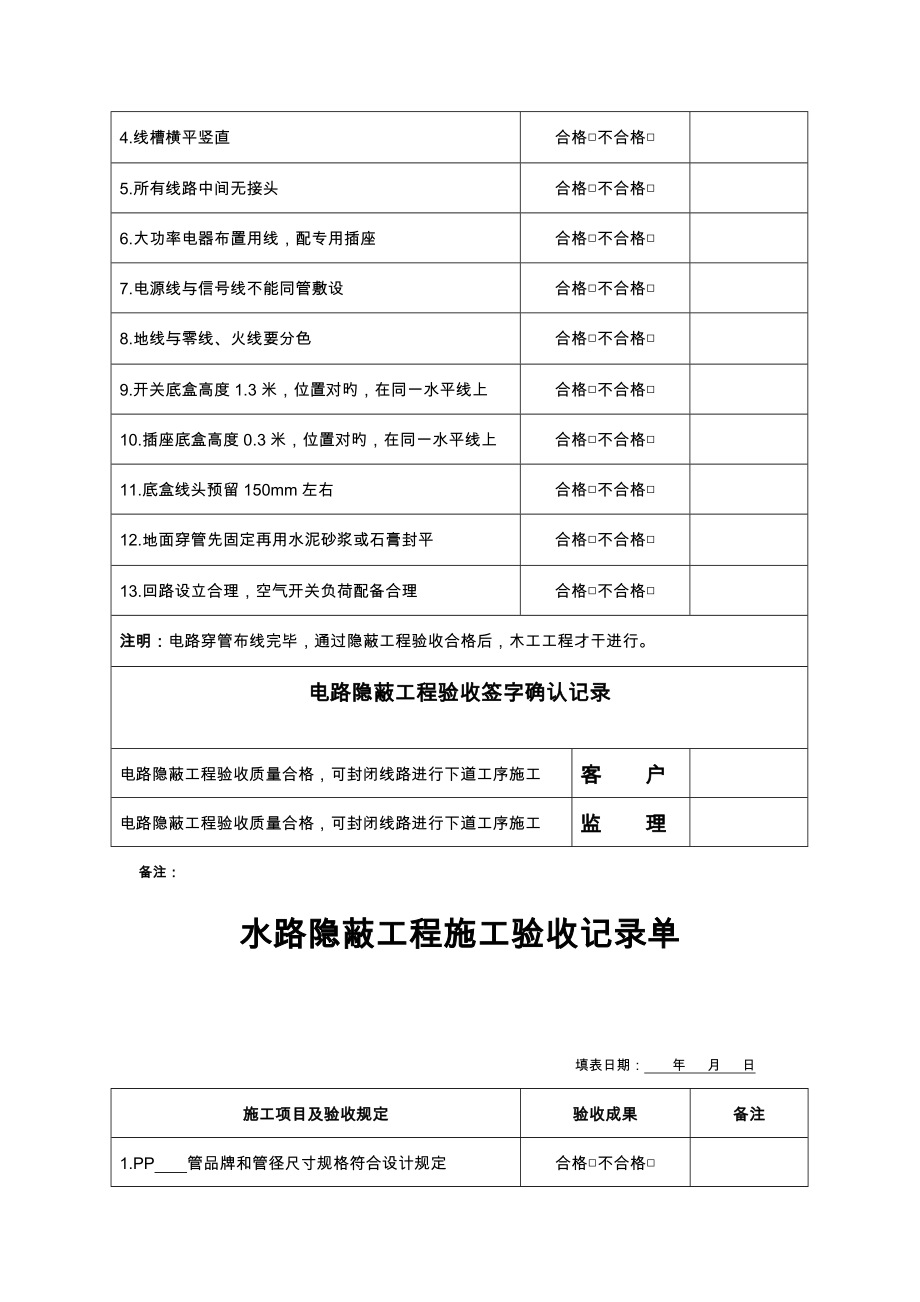 家装施工验收单表.doc