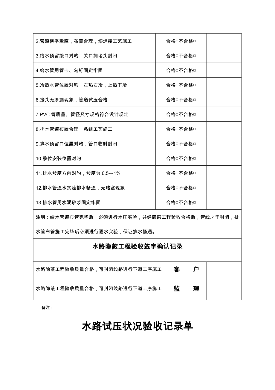 家装施工验收单表.doc