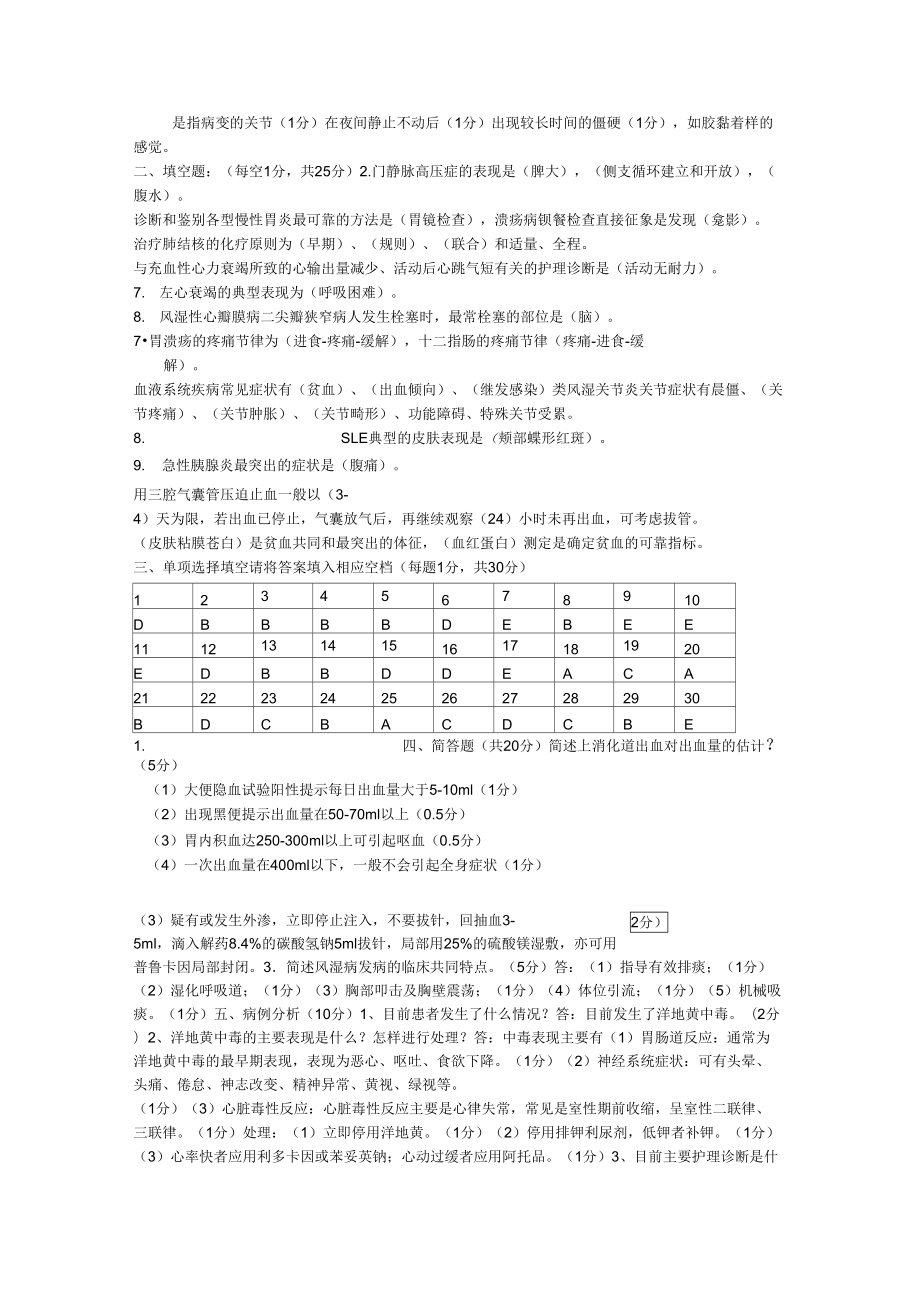 中职内科护理学试卷.doc