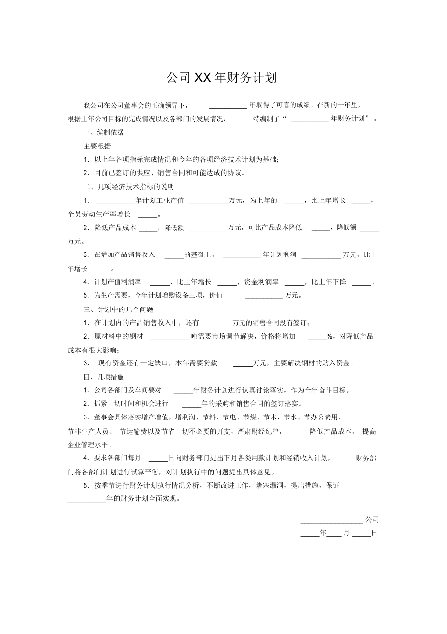 公司XX年财务计划.doc