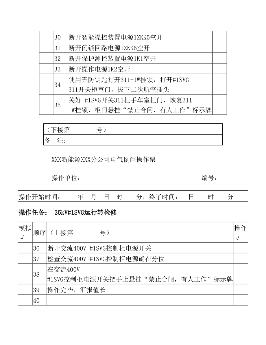 1SVG运行转检修(典型电气倒闸操作票模板).doc