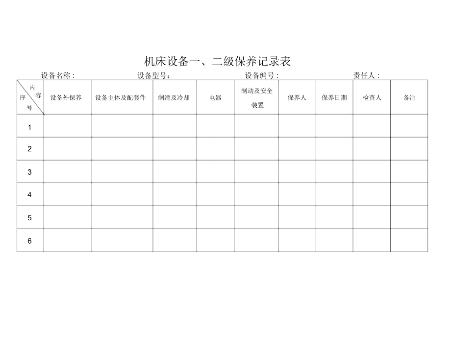 机床设备一二级保养记录表.doc