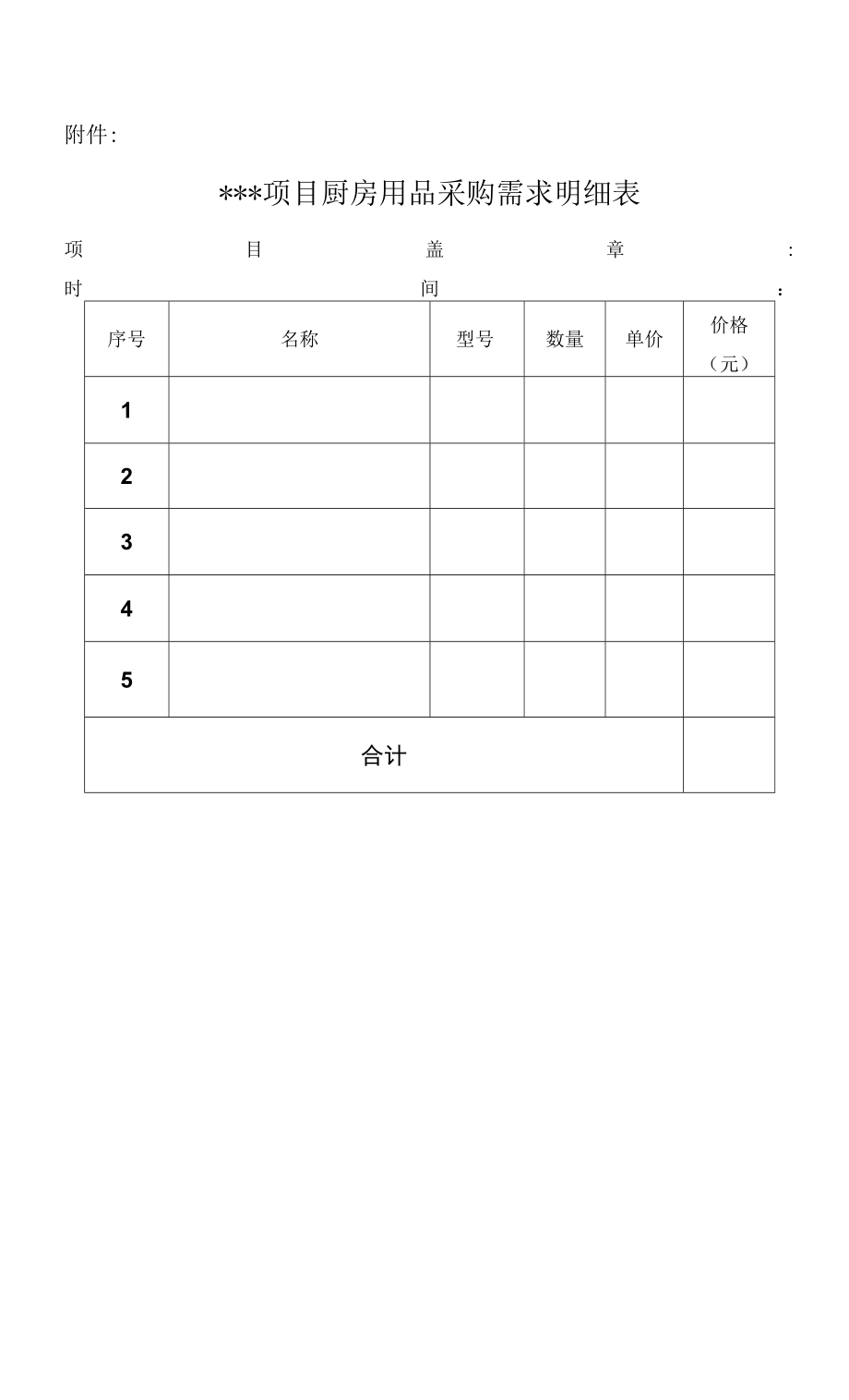 3、关于XX项目厨房用品采购费用的请示——XX元（配套模板）.doc