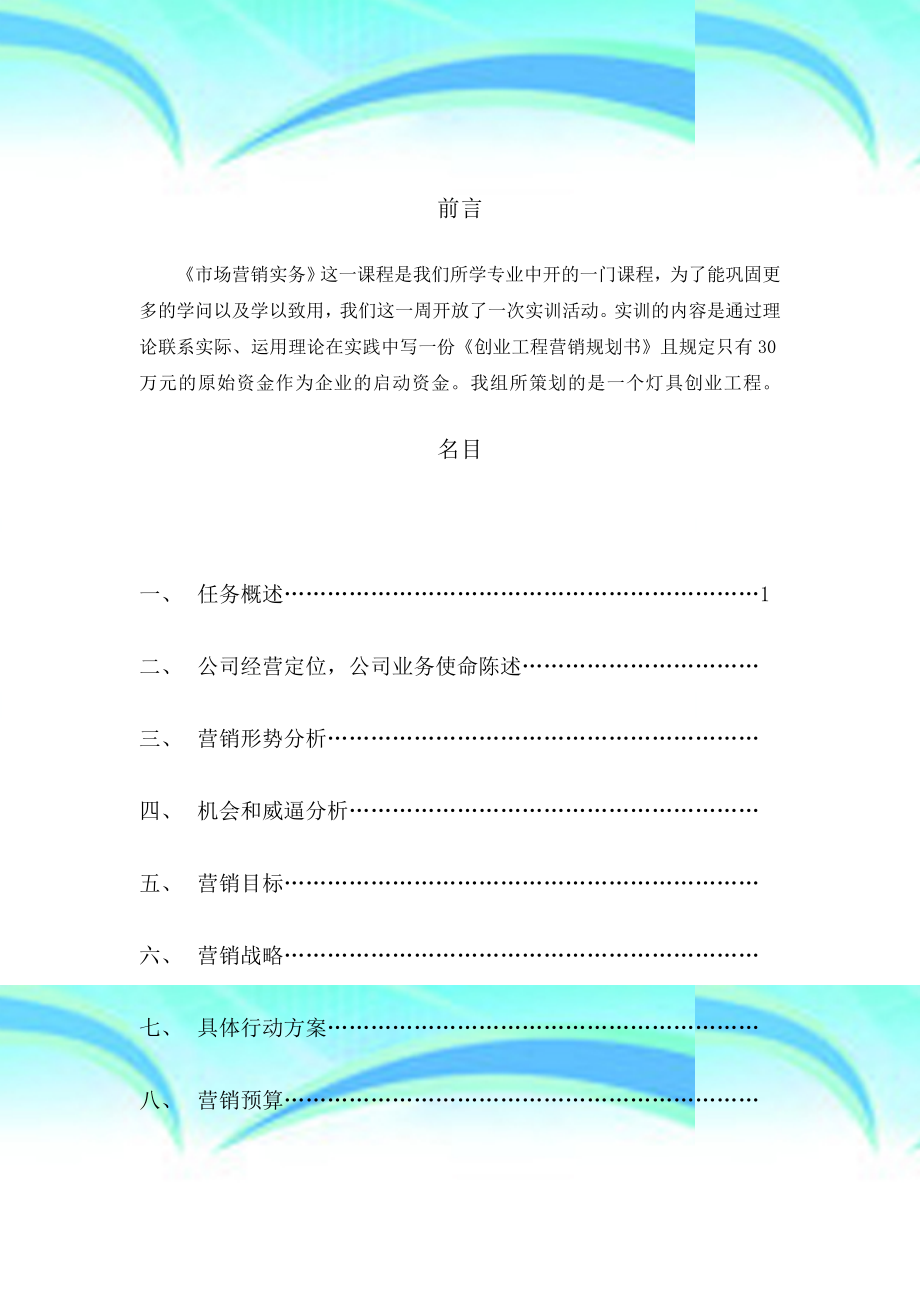 灯具创业项目营销规划书.doc