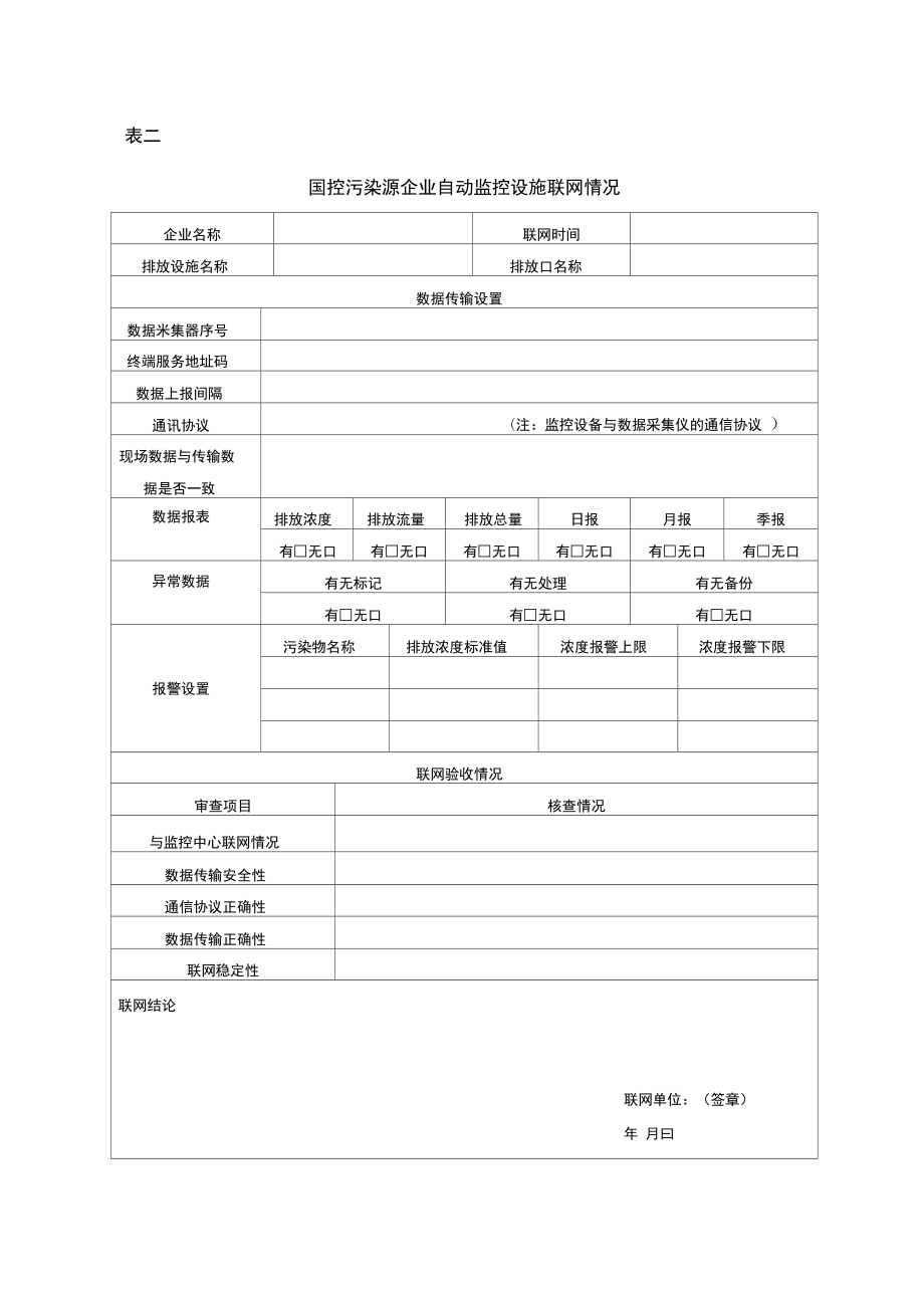 陕西重点监控企业污染源自动监控设施验收表.doc