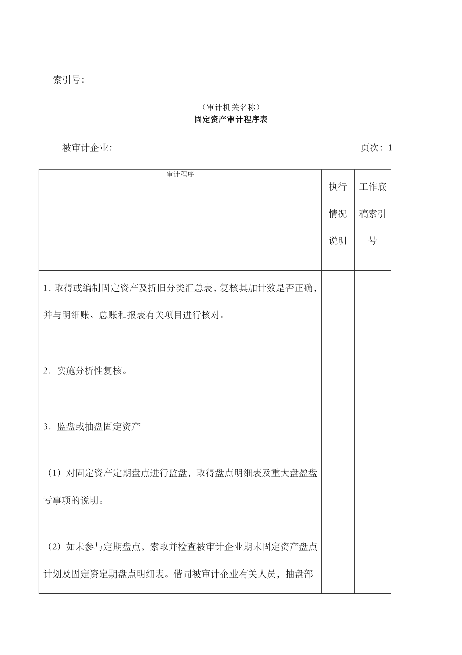 非流动资产固定资产审计程序表.doc