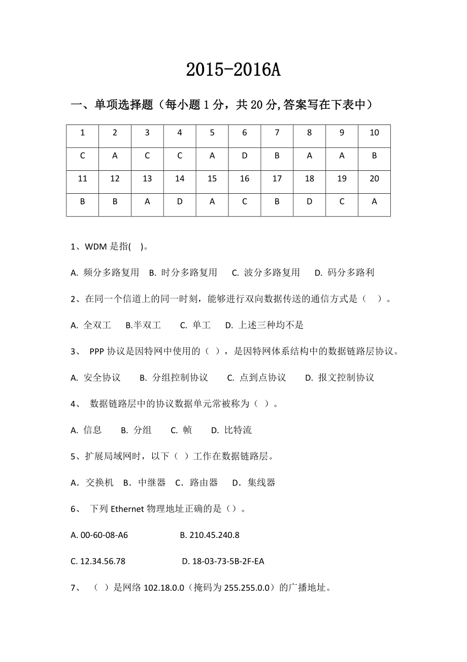 计网试卷汇总.doc