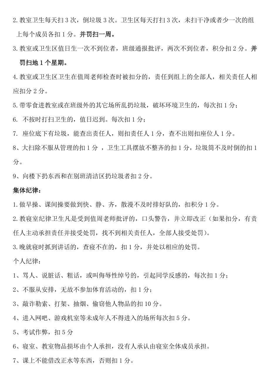 初一四班班级管理___平时表现奖惩班级管理量化管理制度.doc