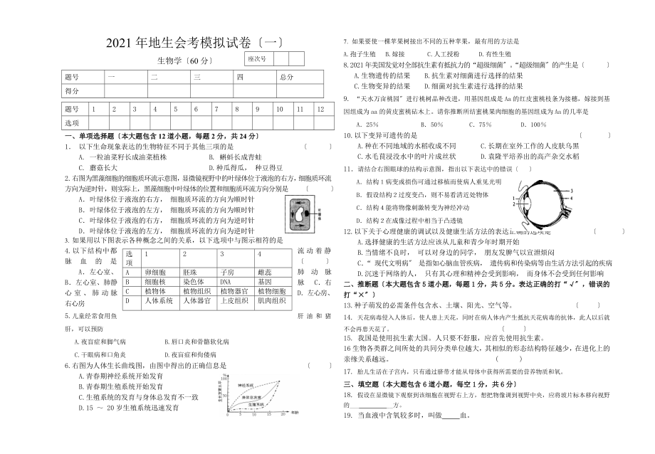 地生会考模拟试卷(权威最新).doc