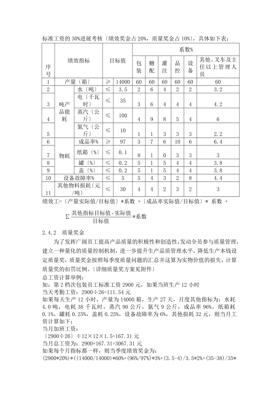 饮料企业生产管理绩效考核及方案.doc