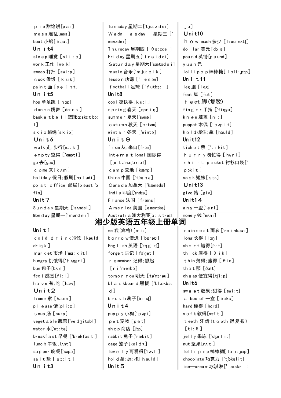 湘少版小学36英语单词(音标版).doc