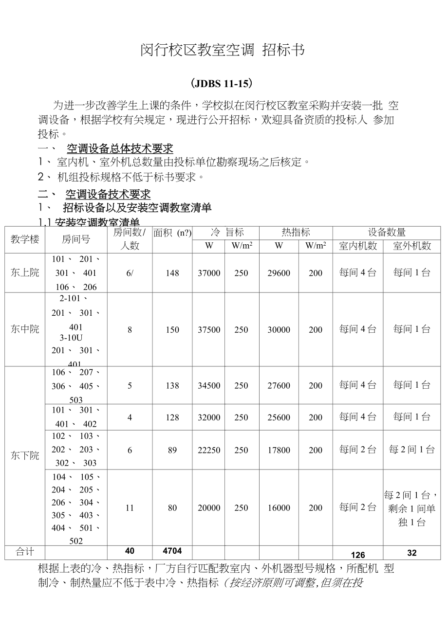 闵行校区教室空调招标书.doc