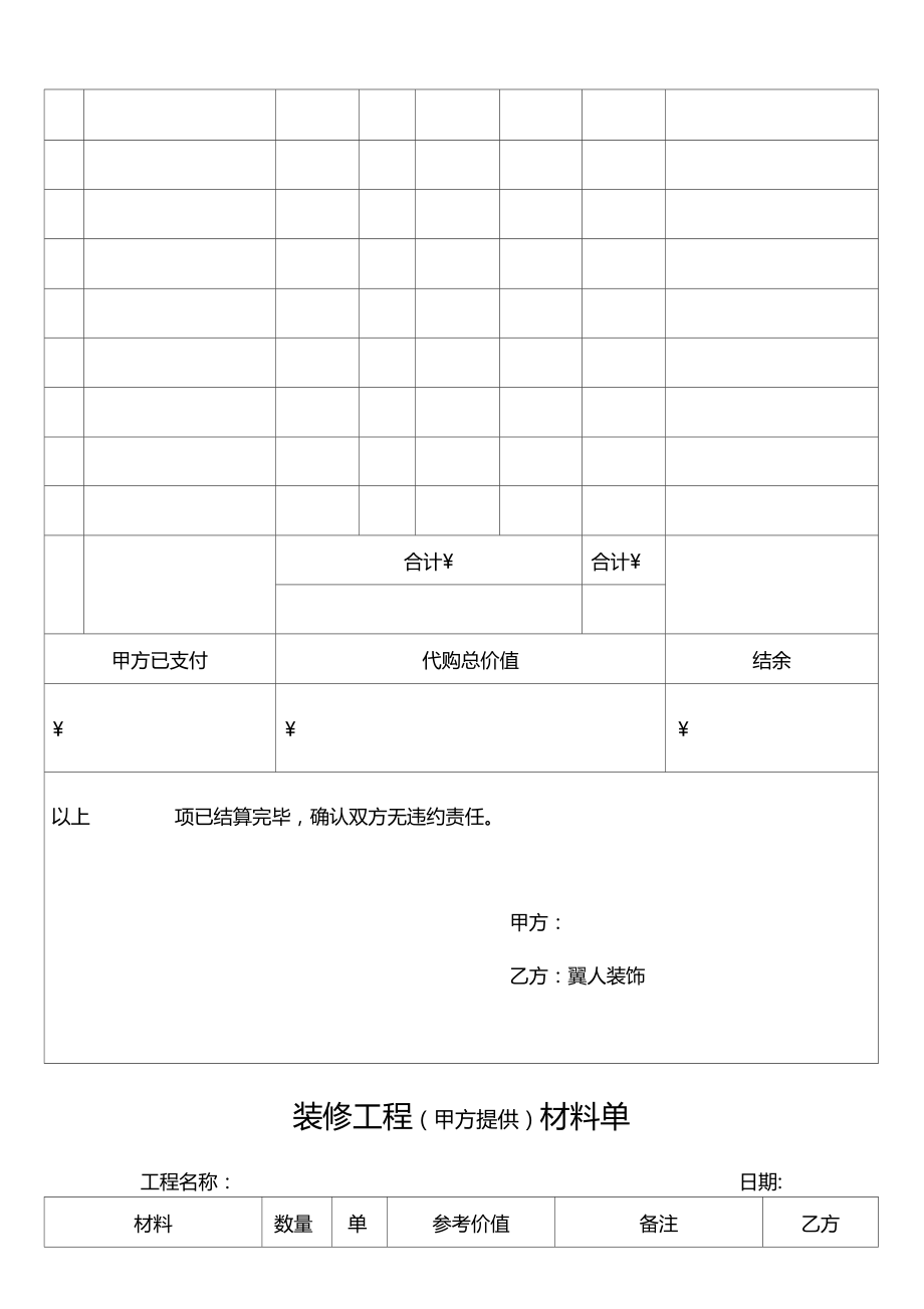 装修工程施工增加项目表空白表.doc