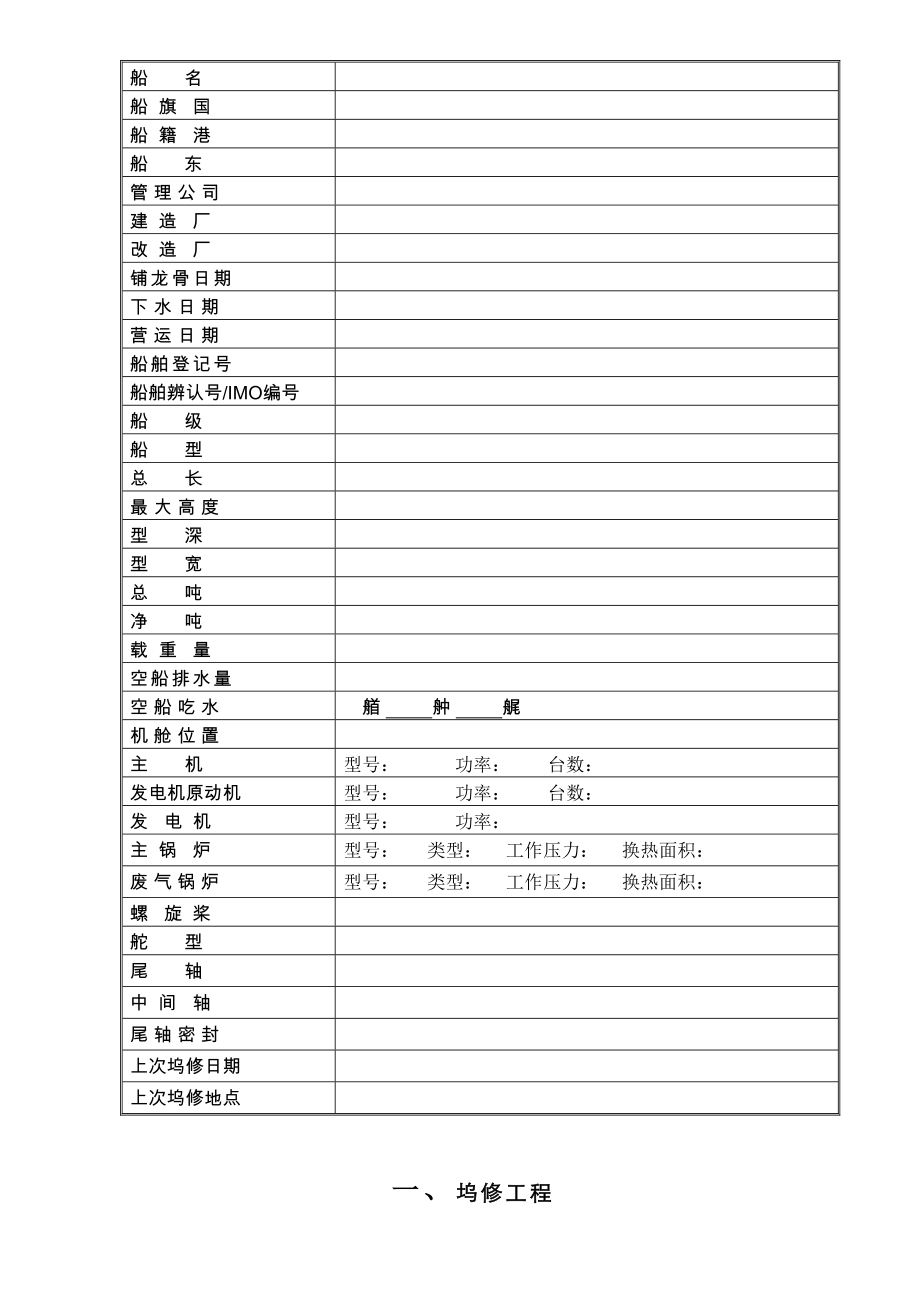 船舶坞修厂修关键工程单范本汇总.doc