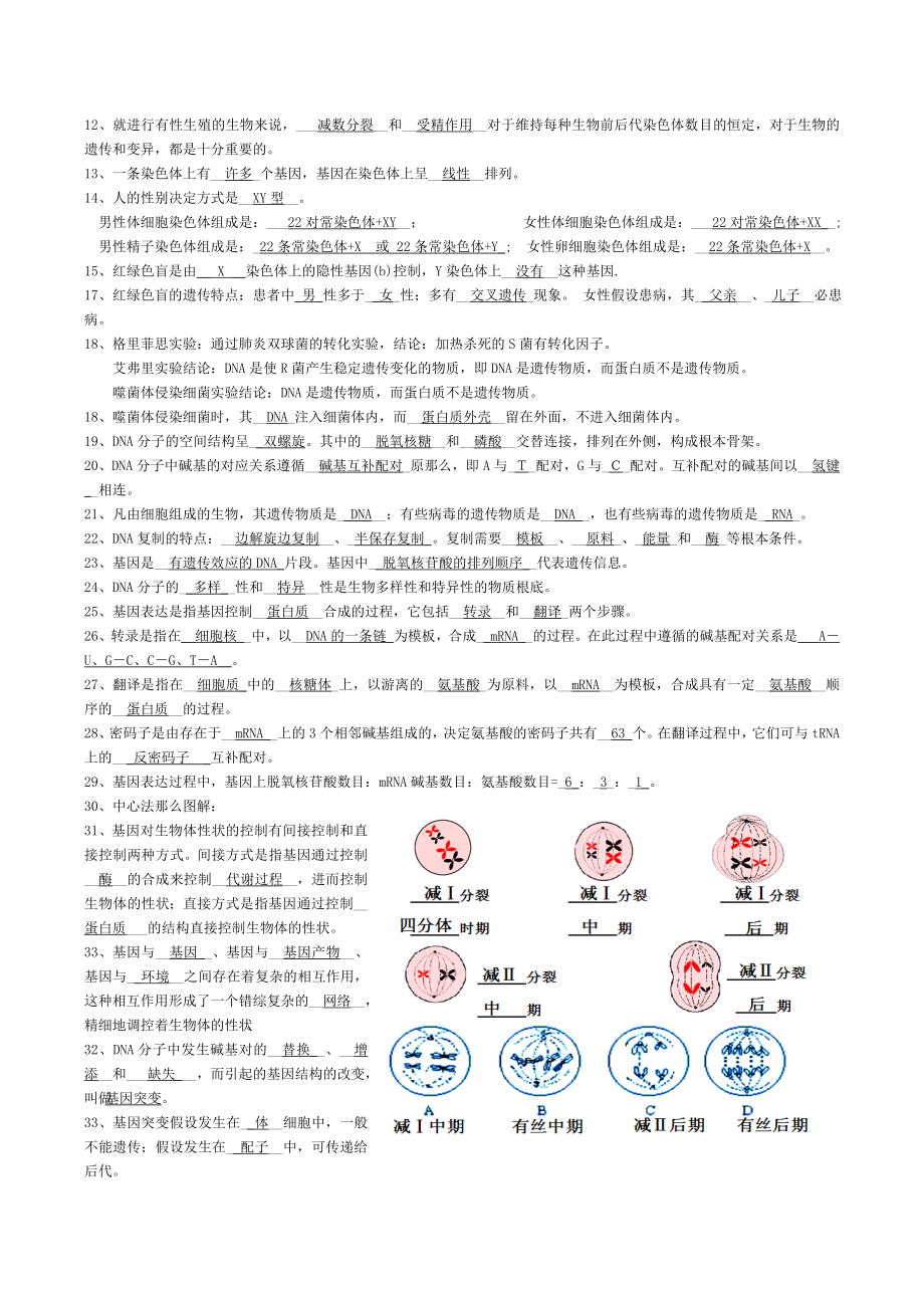 高中生物学考知识点背诵清单汇总.doc