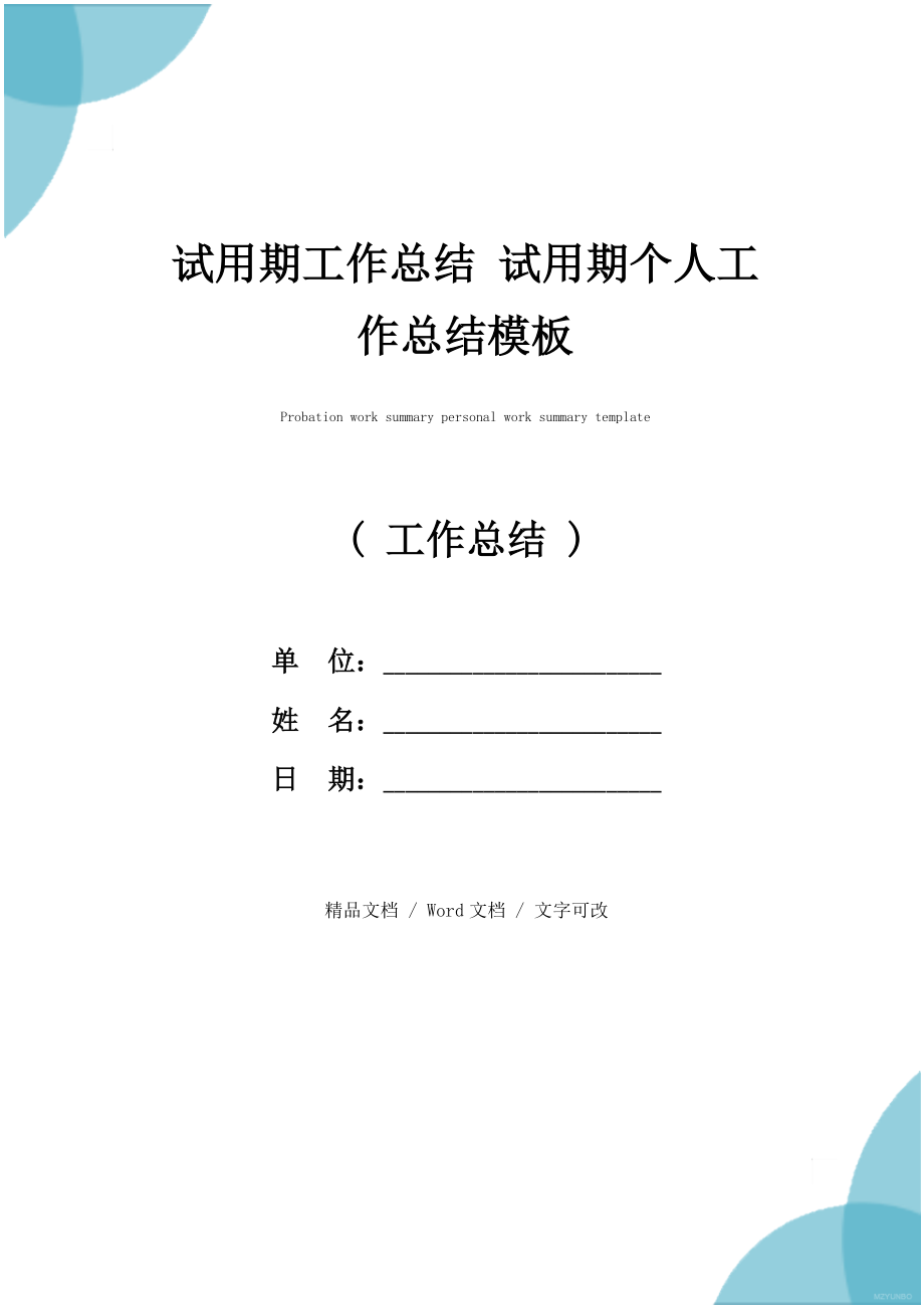 试用期工作总结试用期个人工作总结模板.doc