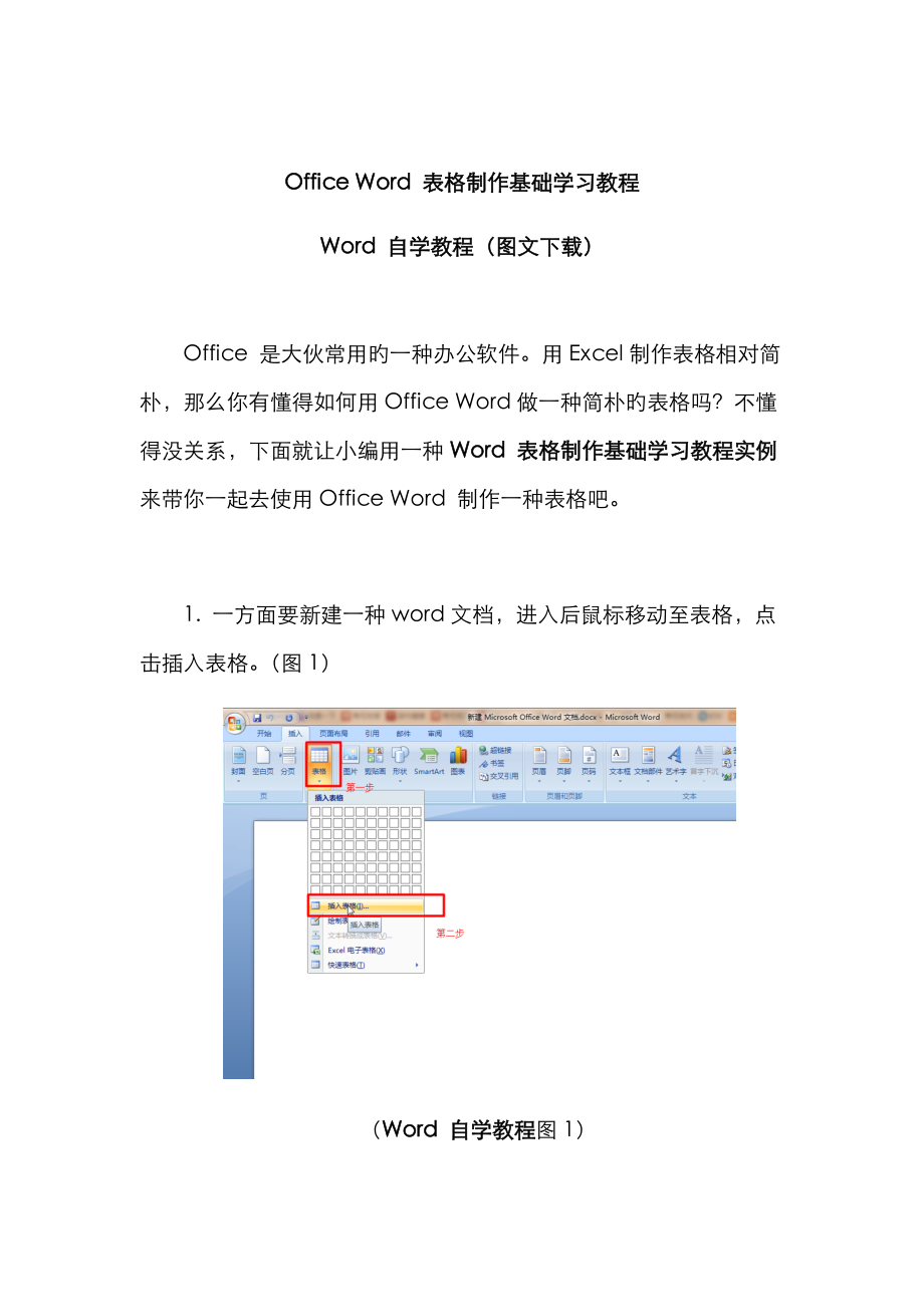 OfficeWord表格制作基础学习教程OfficeWord自学教程图文下载.doc