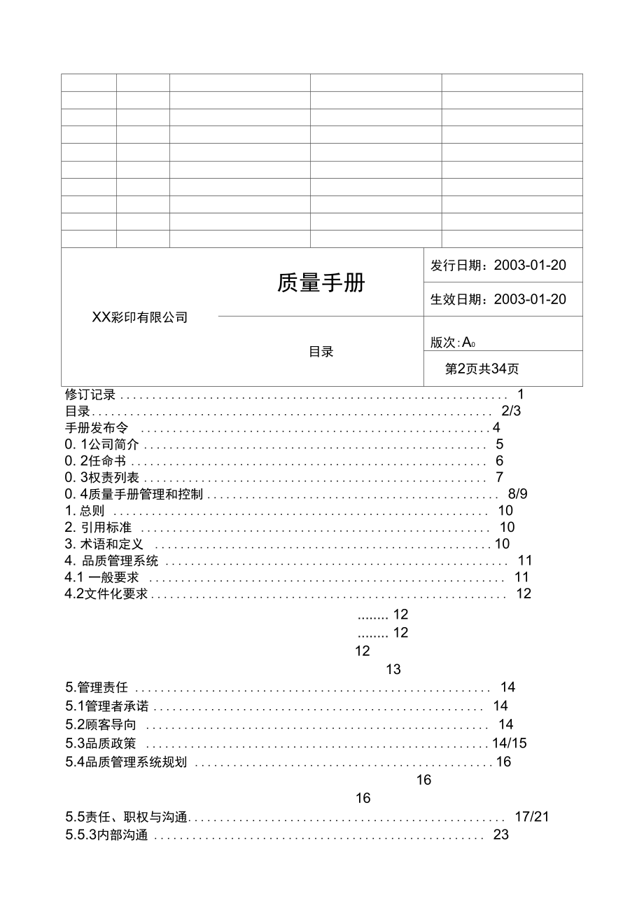 彩印公司质量手册.doc