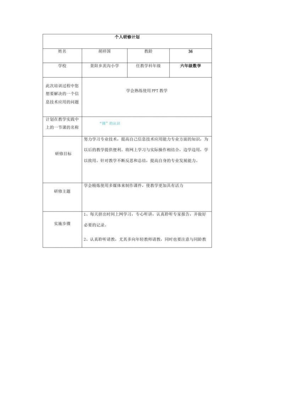 个人研修计划(胡老师).doc