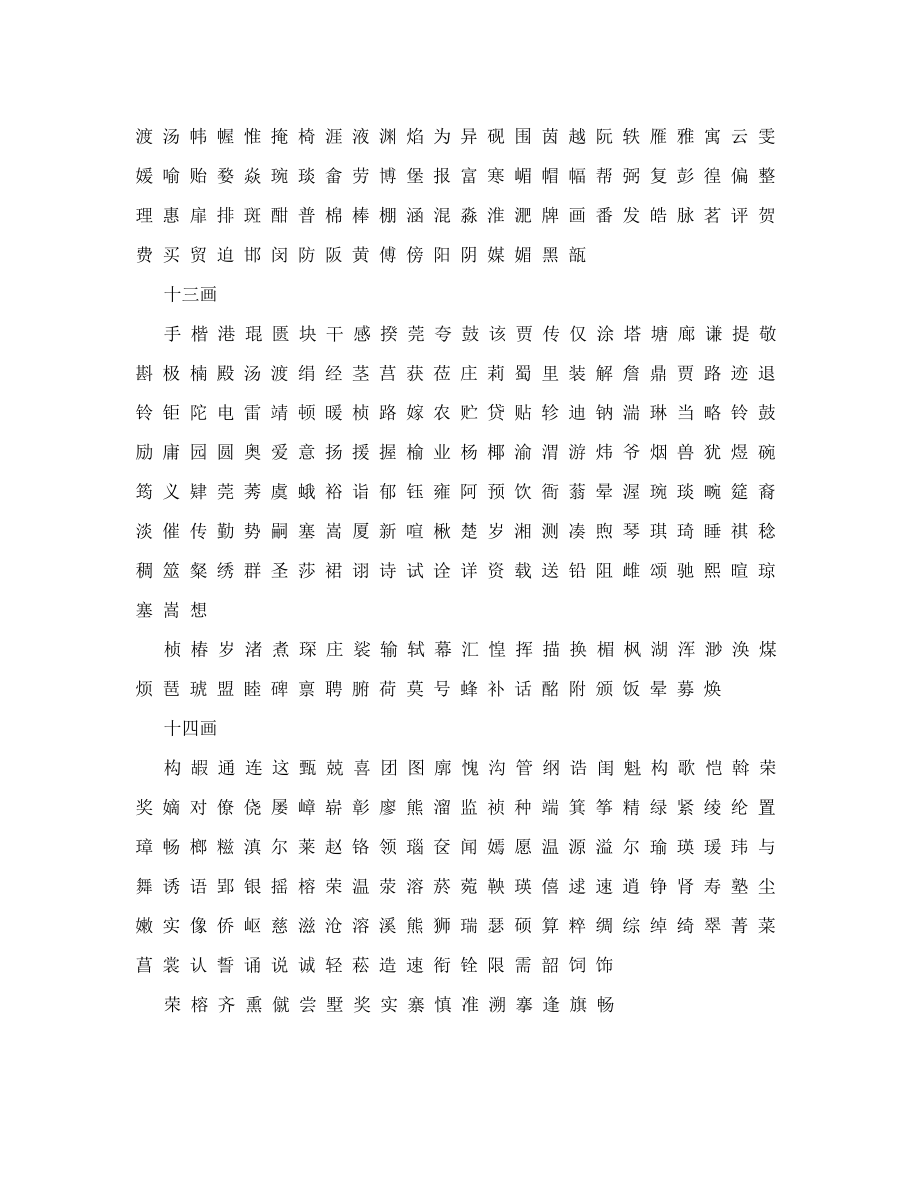 取名常用汉字繁体字笔画查询10538.doc