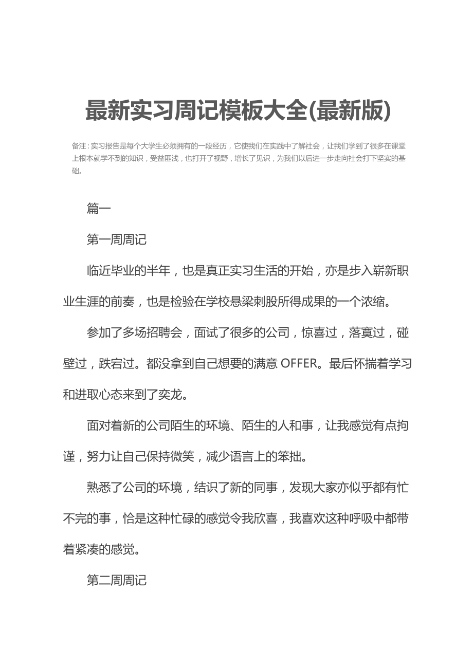 最新实习周记模板大全(最新版).doc