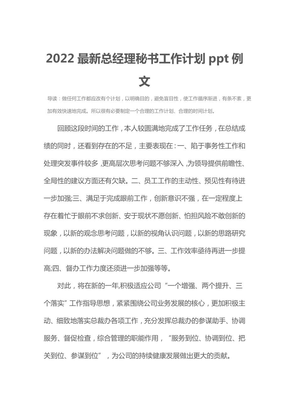 2022最新总经理秘书工作计划ppt例文.doc