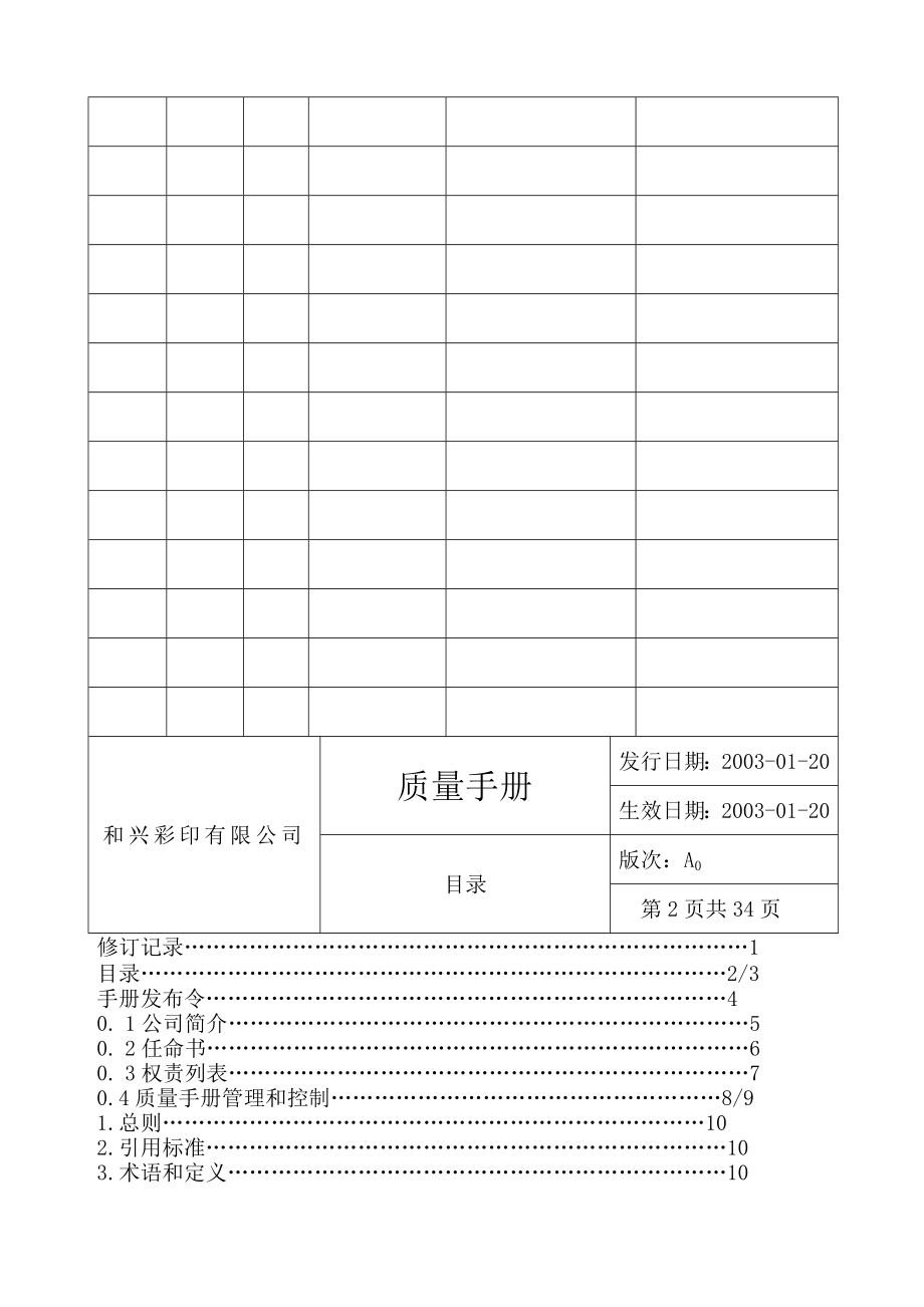 和兴彩印公司质量手册.doc