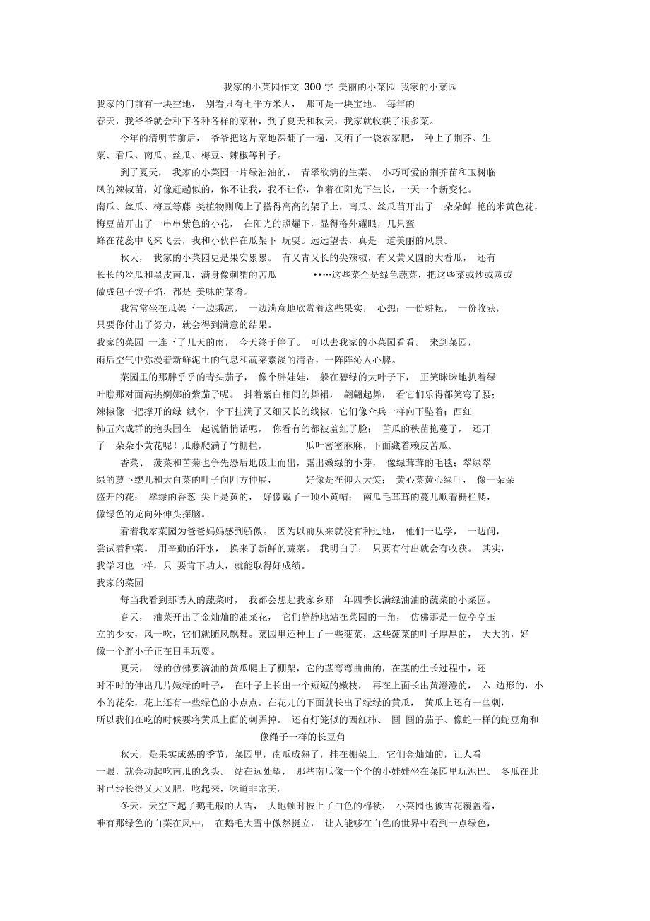 我家的小菜园作文300字美丽的小菜园.doc