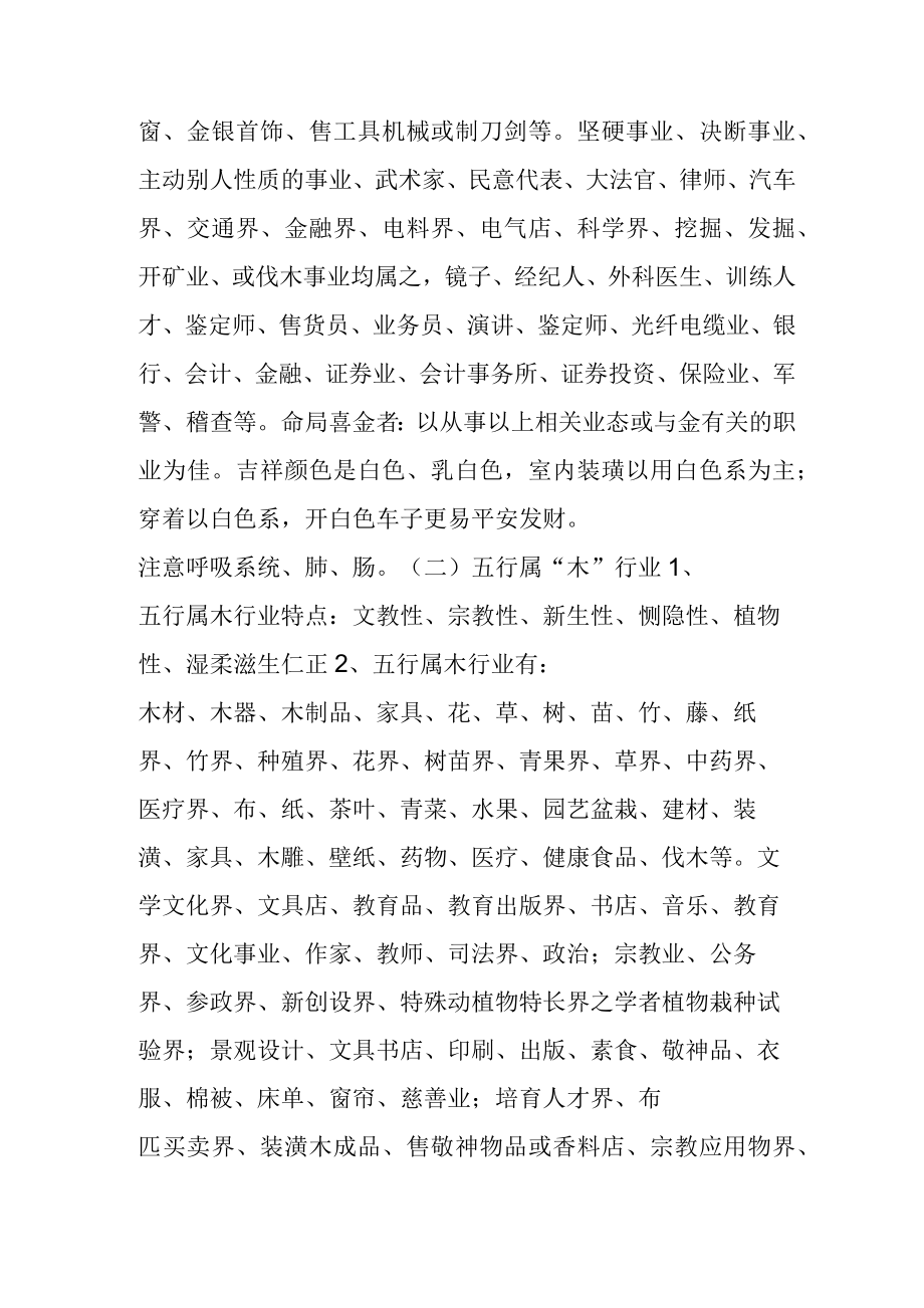 命格五行与职业行业分类.doc