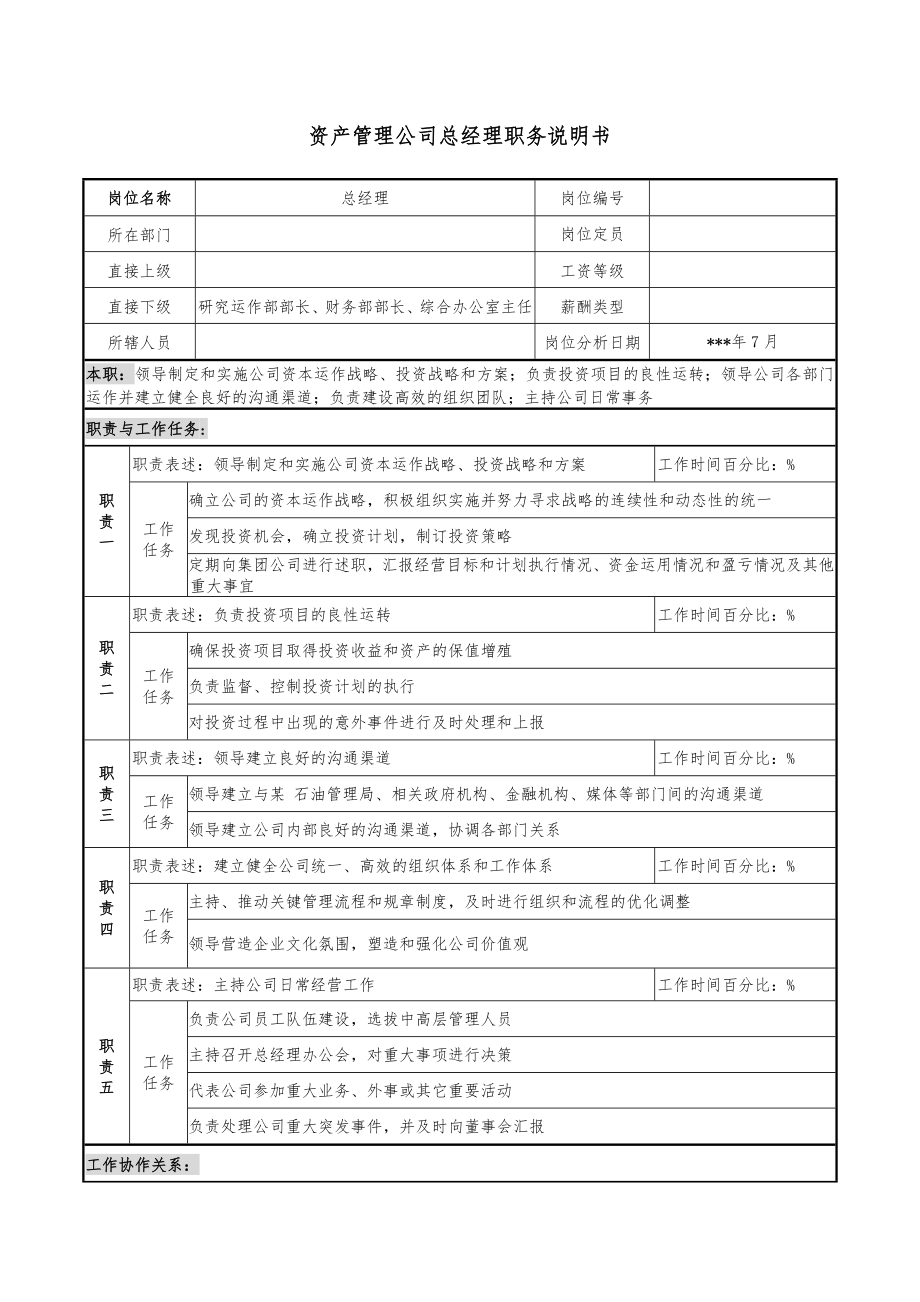 资产管理公司总经理职务说明书.doc