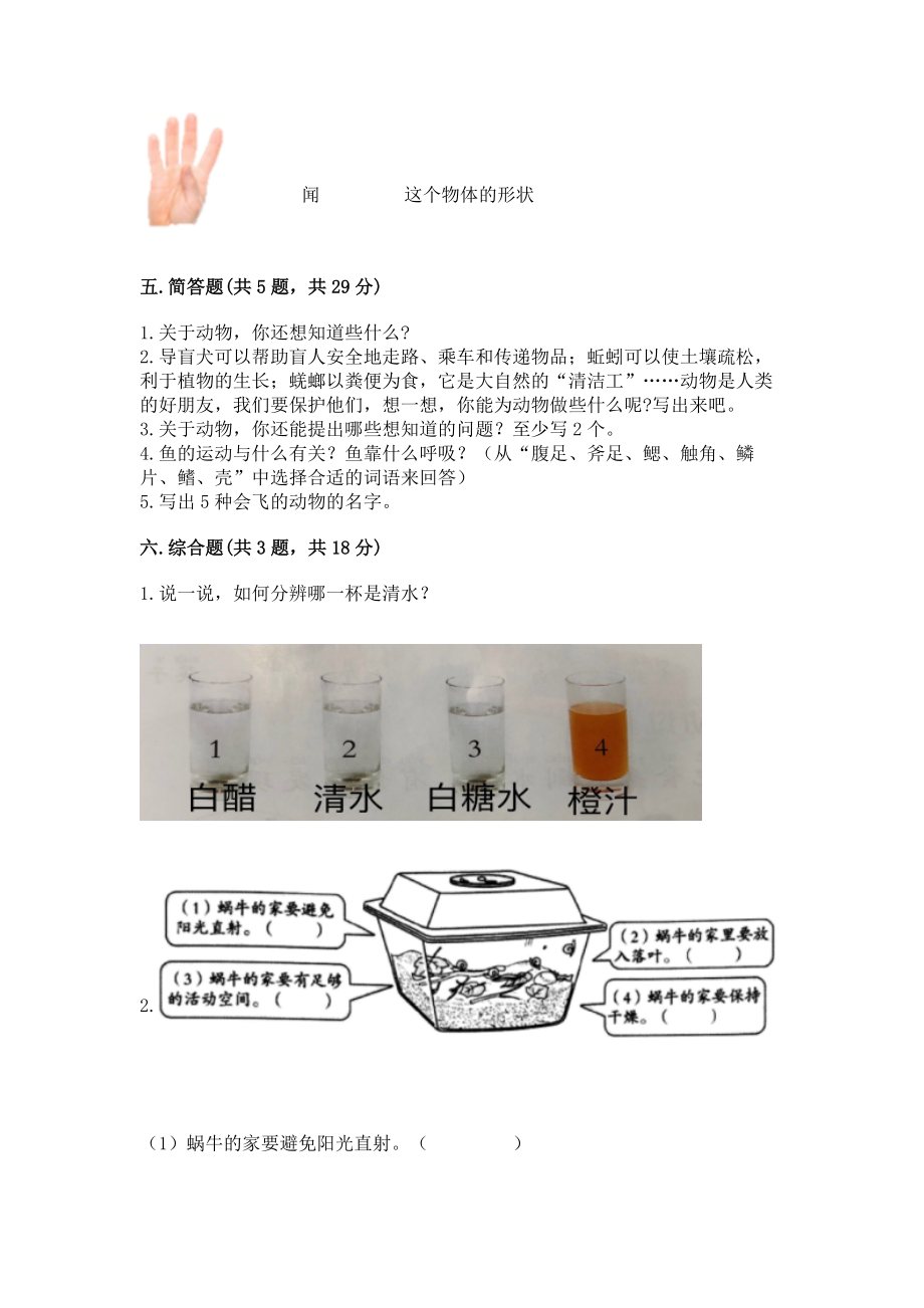 教科版一年级下册科学期末测试卷答案.doc