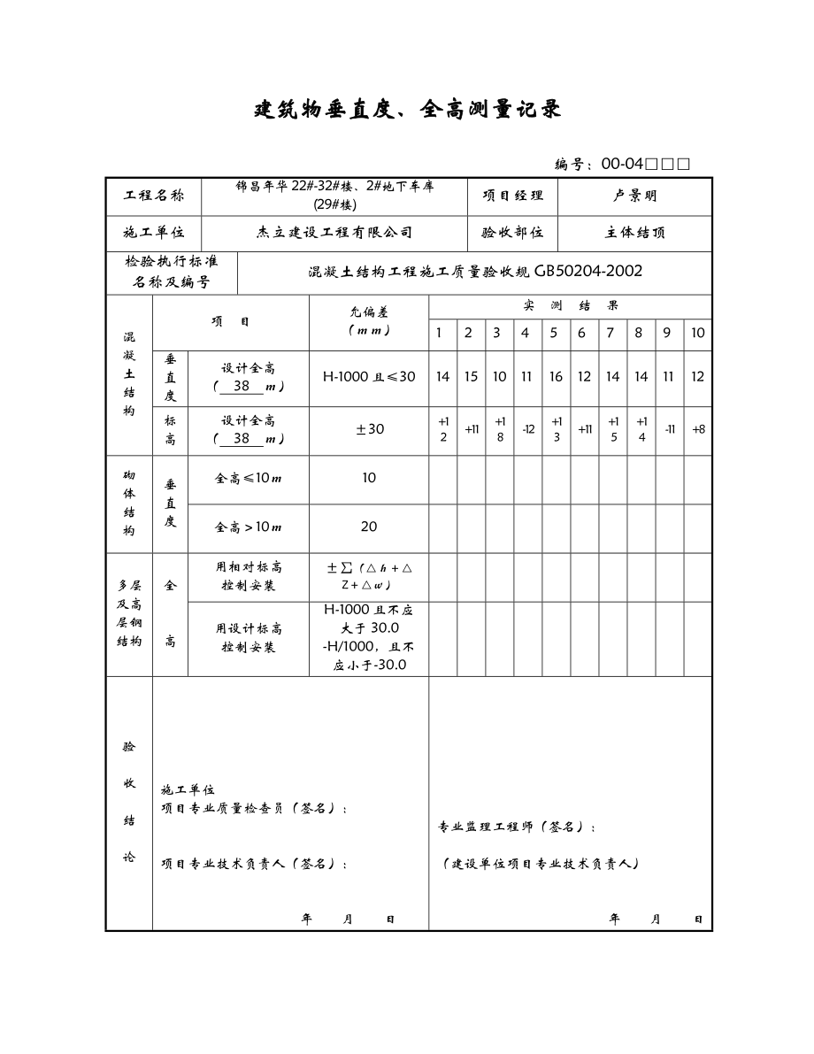 建筑物垂直度、全高测量记录.doc