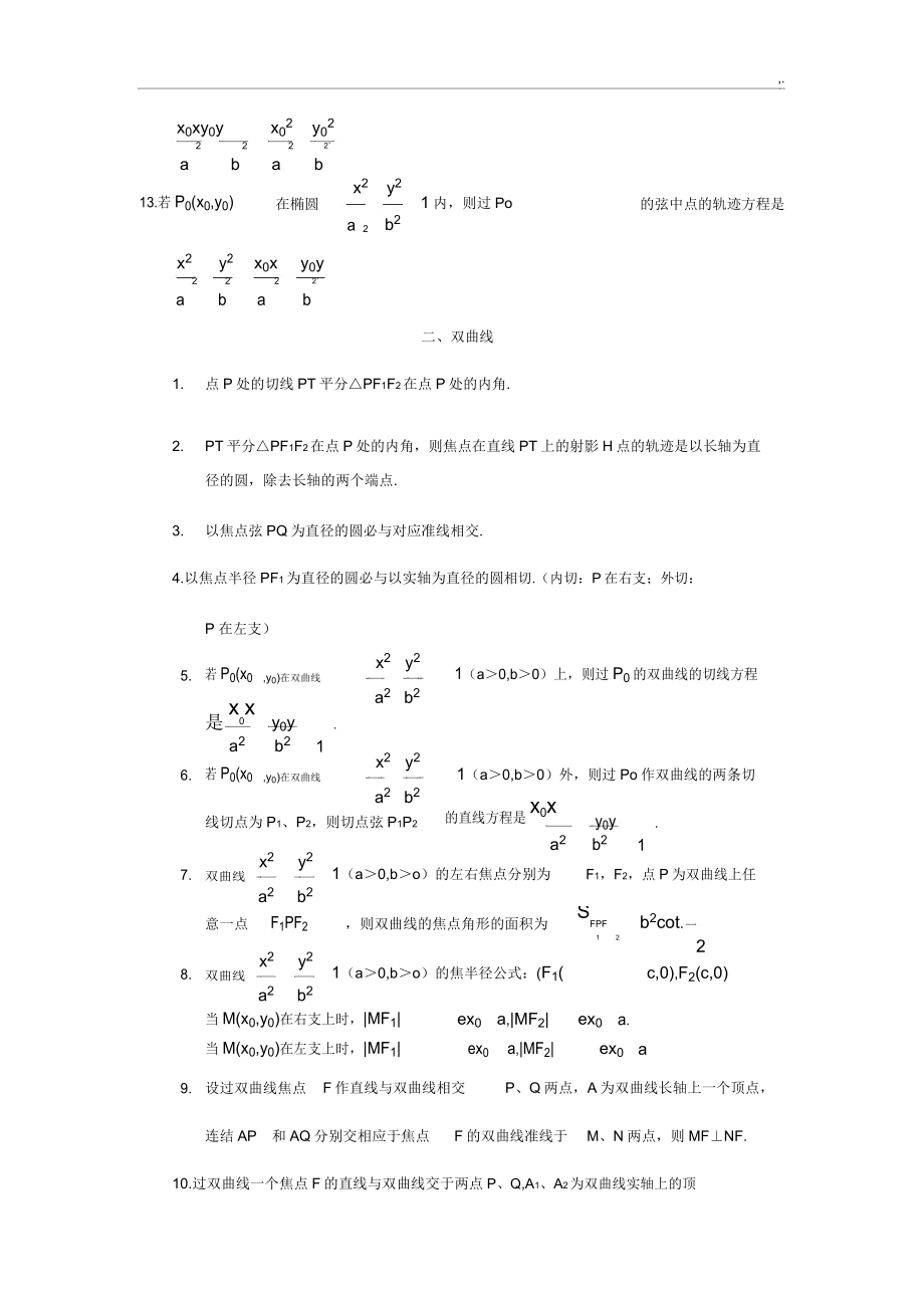 圆锥曲线通用结论.doc