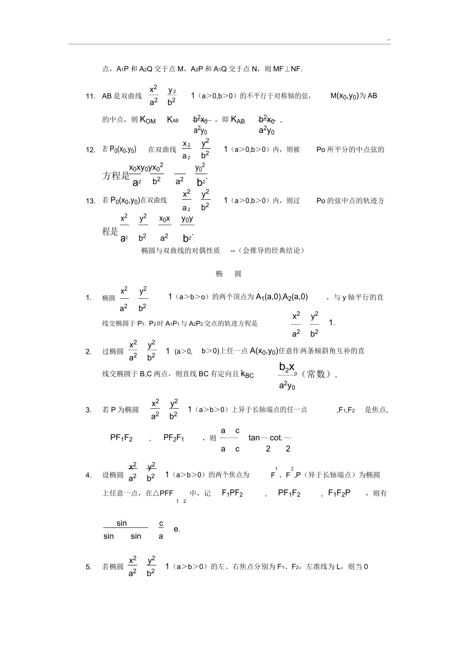 圆锥曲线通用结论.doc