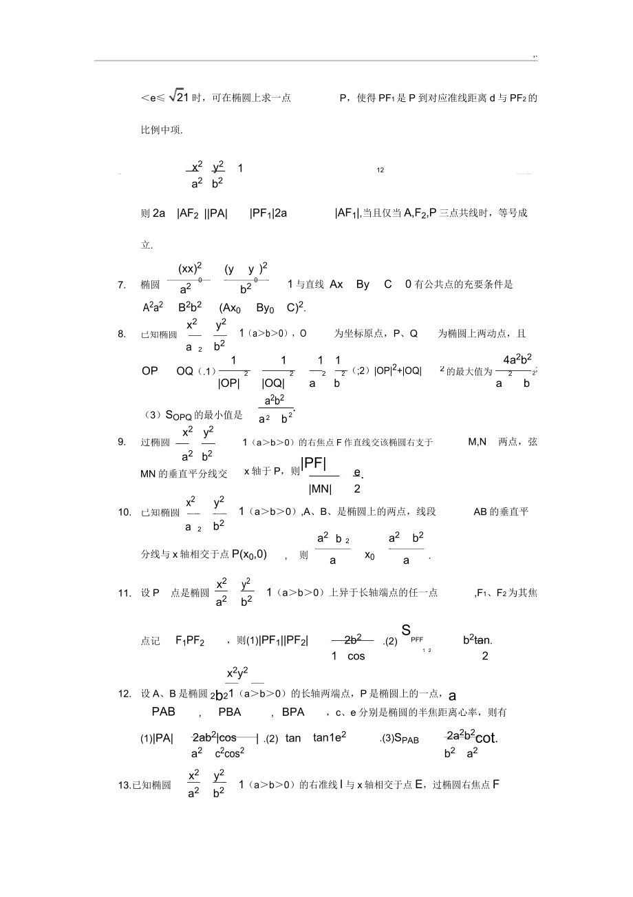 圆锥曲线通用结论.doc