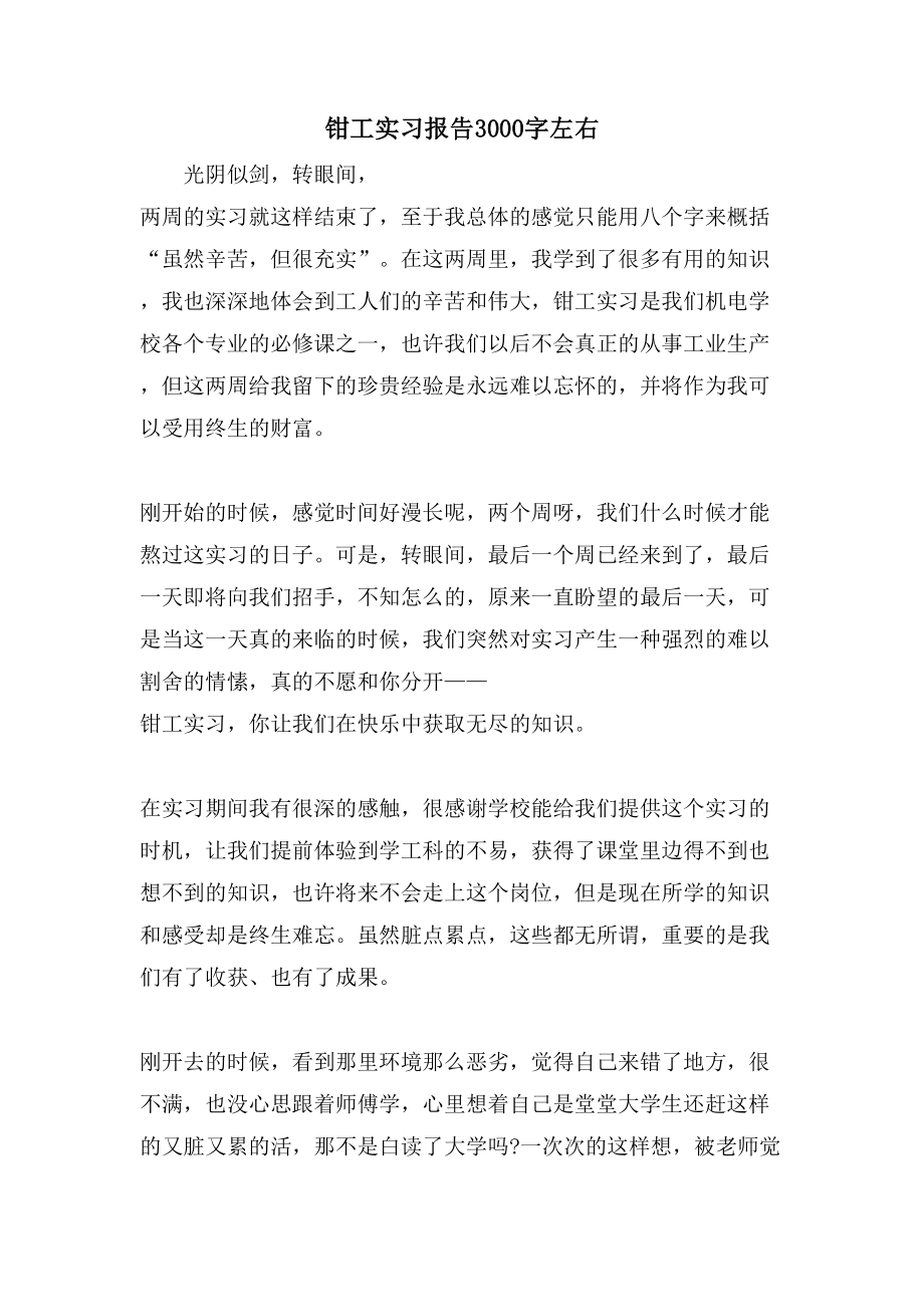 钳工实习报告3000字左右.doc