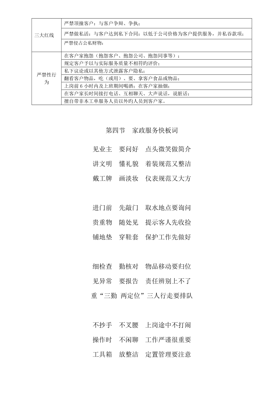 家政员工操作培训标准手册.doc