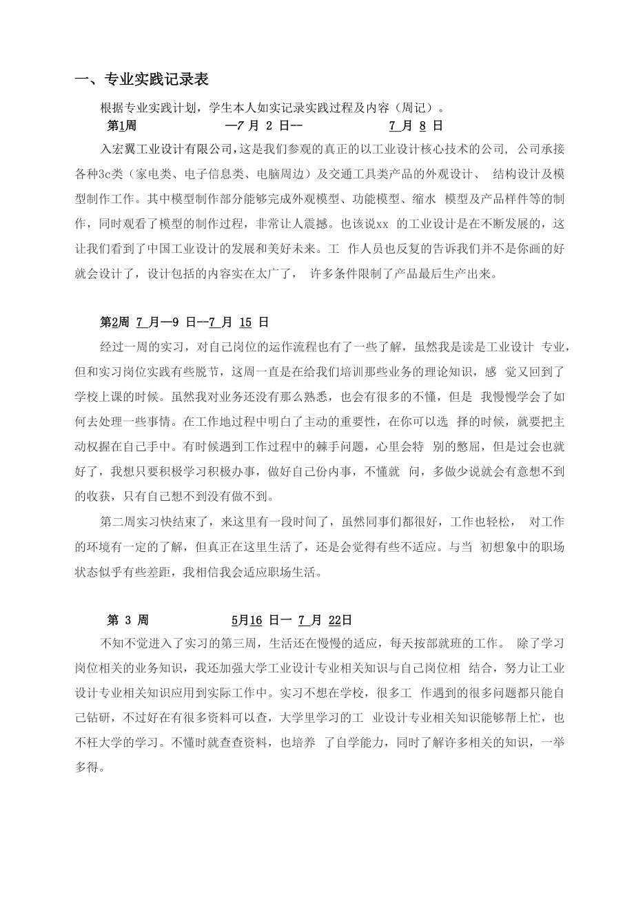 工业设计专业实践报告周记+总结报告+调研报告.doc