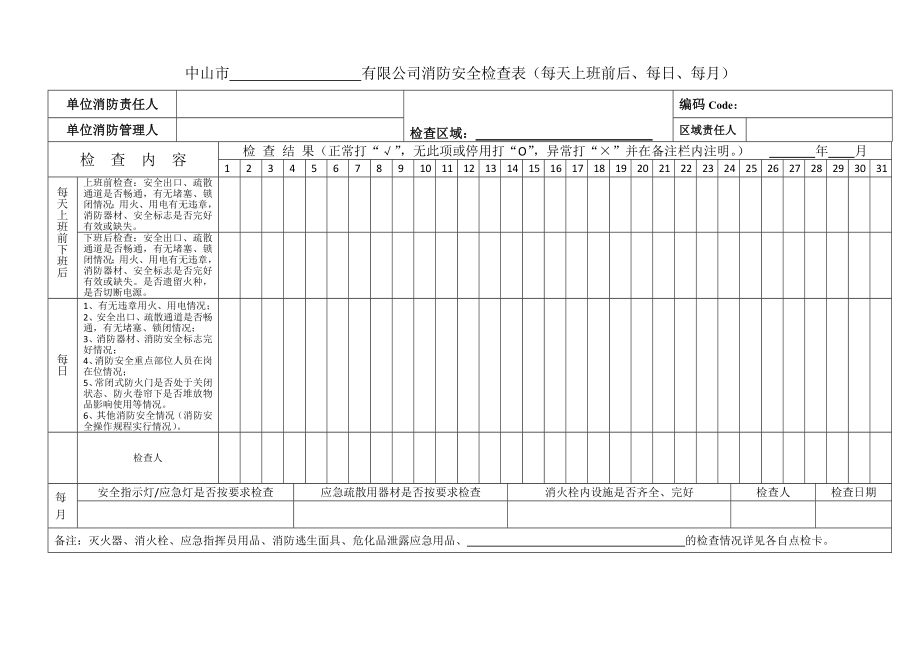 消防安全检查表(每天上下班、每日、每月巡(检)查合表).doc