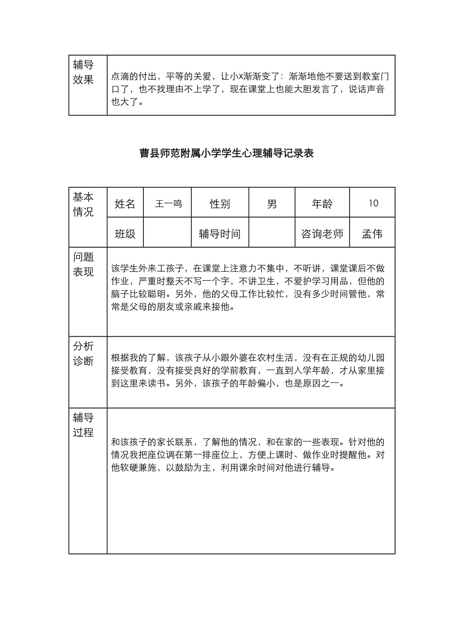 小学生心理辅导记录表.doc