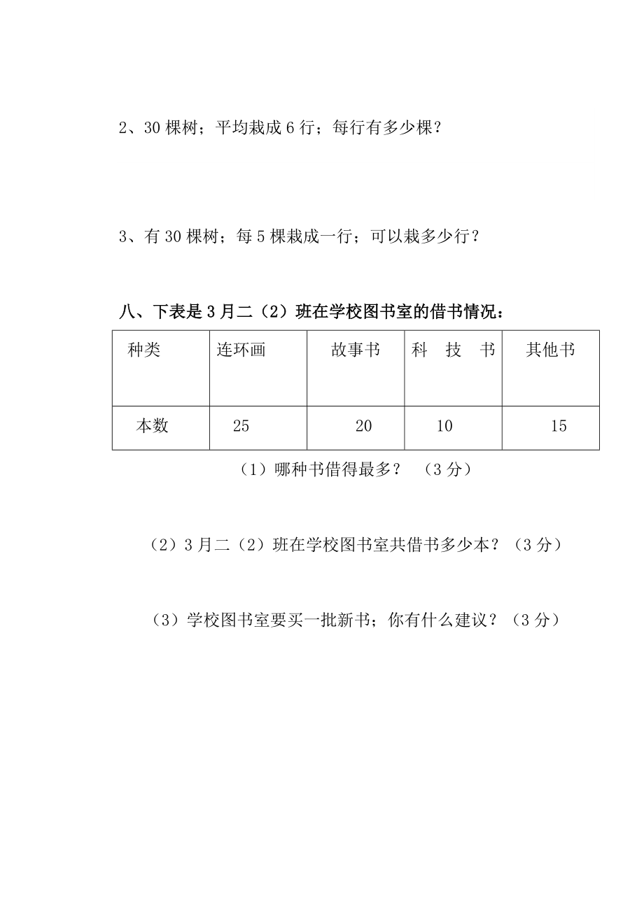 小学二年级数学下册第一次月考试卷.doc