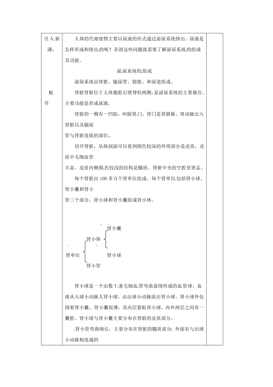 北师大版生物七下《尿的形成与排出》教案1.doc