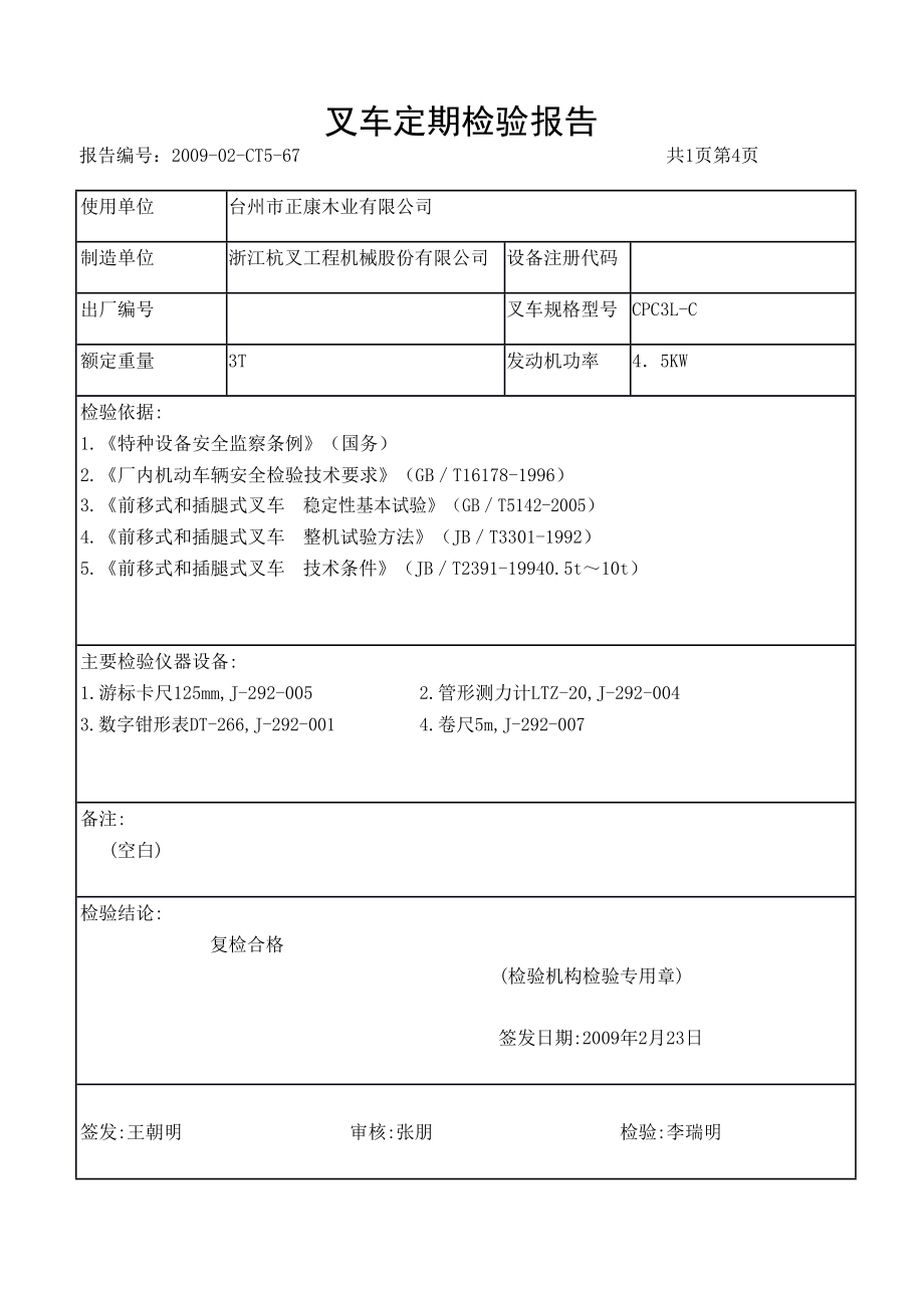 叉车定期检验分析报告.doc