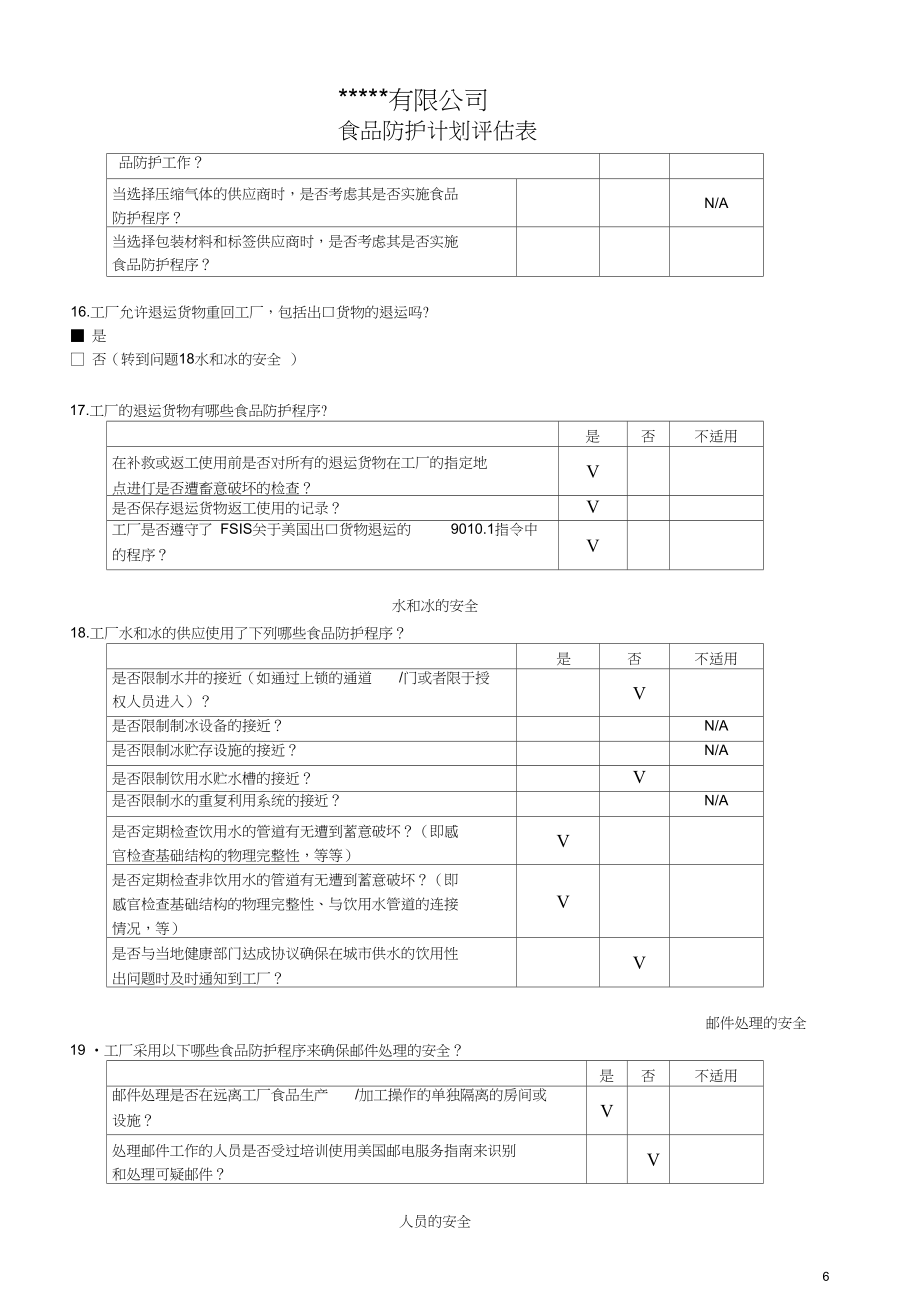 企业食品防护计划评估表.doc