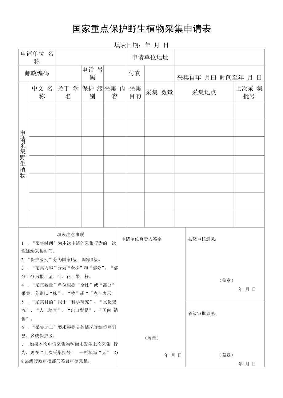 国家重点保护农业野生植物采集申请表.doc