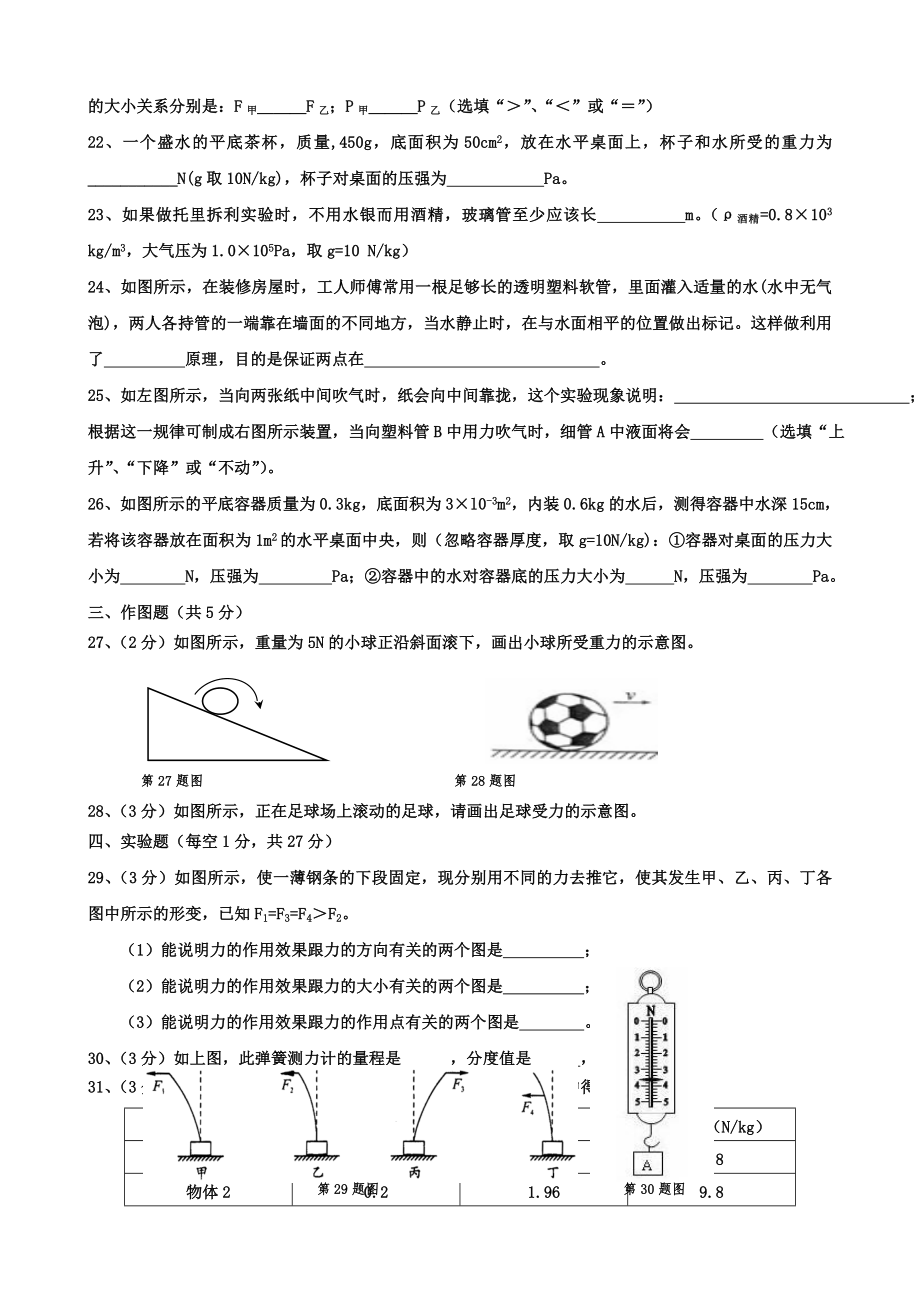 八下物理期中考试试卷共7页.doc