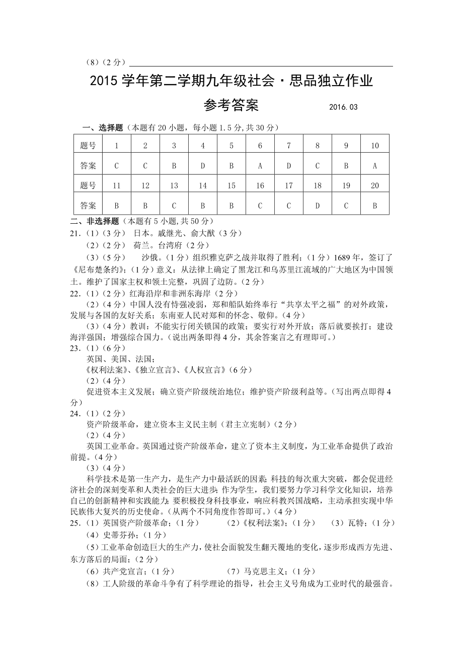 八下社会考点模拟卷.doc