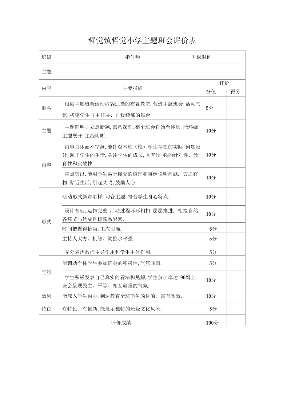 主题班会评价表说课材料.doc