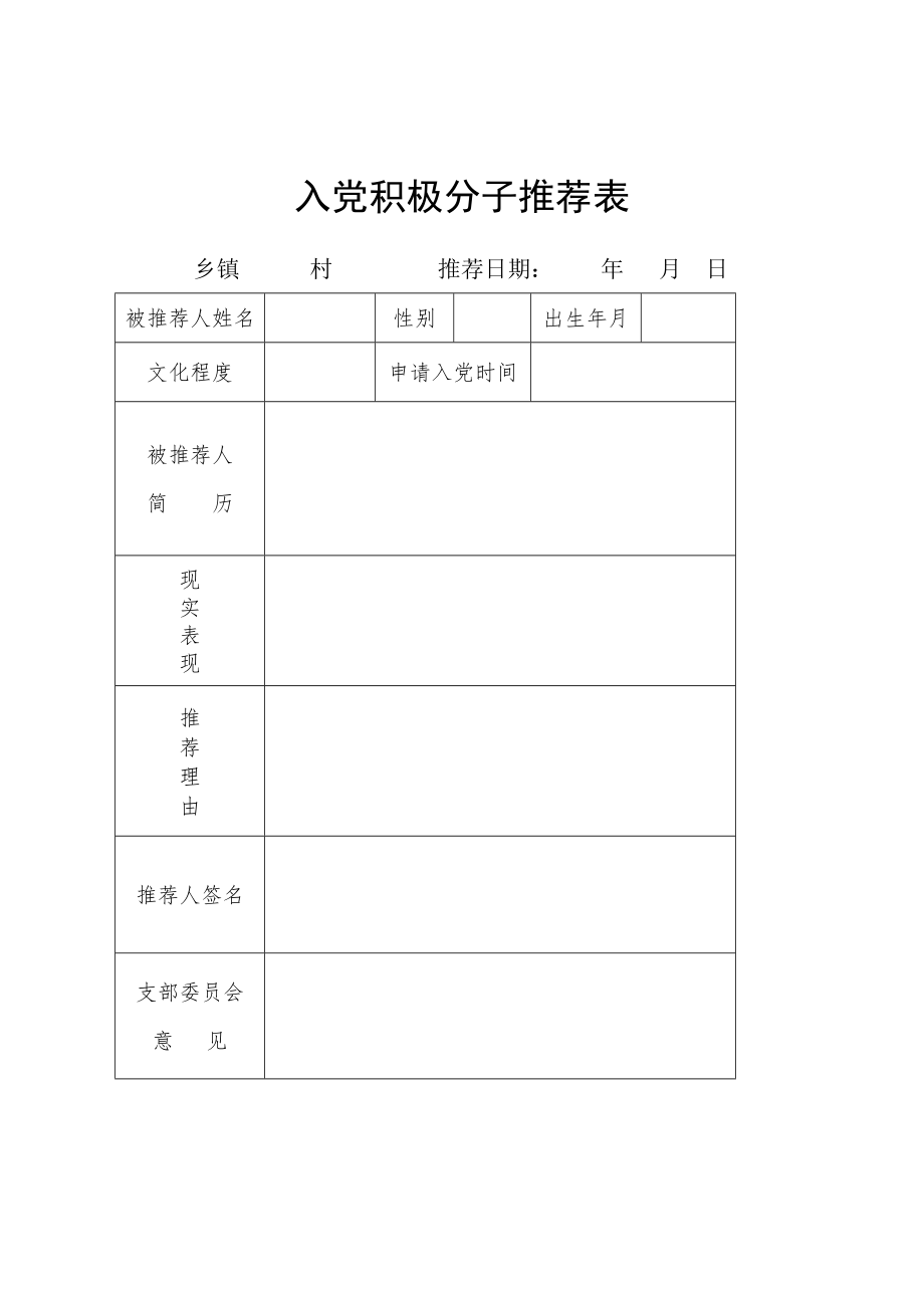 发展党员全程联名推荐表格(三种).doc