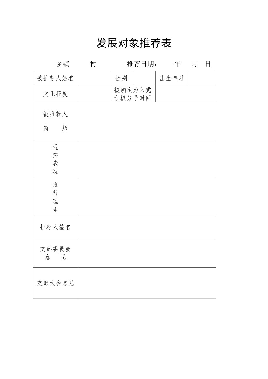 发展党员全程联名推荐表格(三种).doc